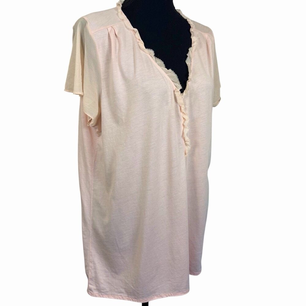 Sundance Blouse Top Womens XL Pink Ruffle Silk Trim Flutter Sleeve Feminine - Picture 5 of 7